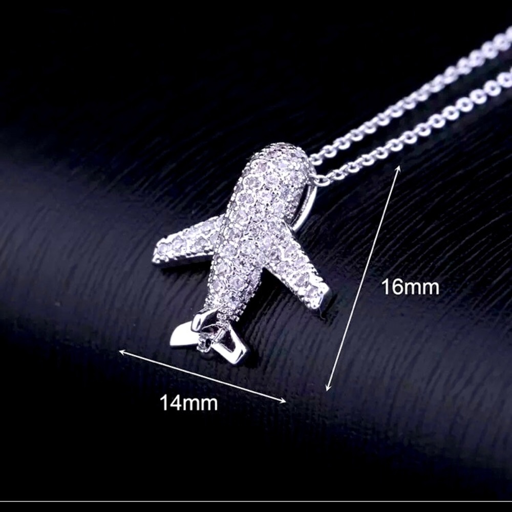 Airplane necklace silver-tone pave crystal rhinestone fashion jewelry necklace.